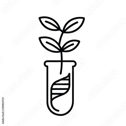 Test Tube with DNA-Engineered Plant Outline Icon