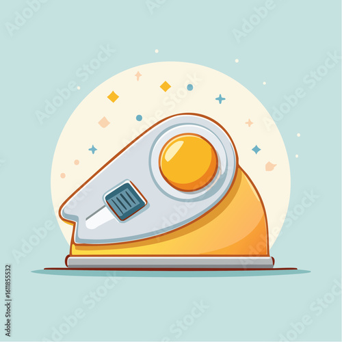 Cute cartoon tape dispenser with a large yellow roll and modern design.