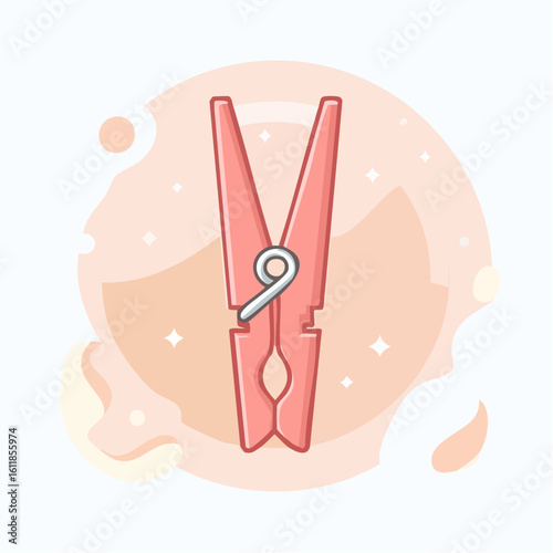 Pink cartoon clothespin with a silver coiled spring vector illustration style.