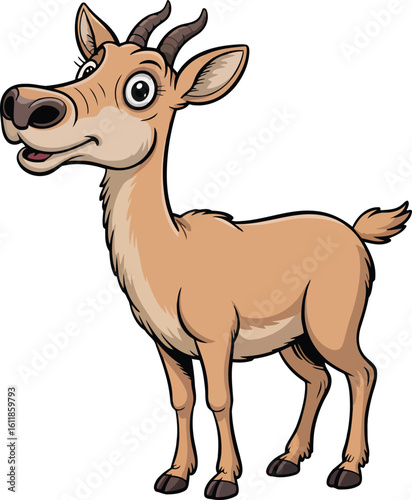 Charming Cartoon Antelope Vector Illustration Graceful Animal Character Isolated on Transparent Background Elegant Wildlife with Horns and Gentle Eyes