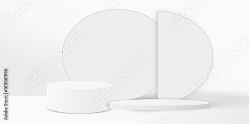 3d background products display podium. background vector 3d rendering with podium. stand to show cosmetic product on podium 3d. Stage showcase on pedestal display beige background studio.