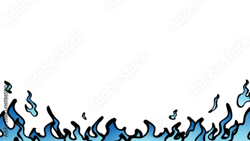 和風の炎のラインのイラスト素材_青_16:9