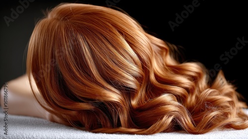 Gorgeous auburn wavy hair closeup