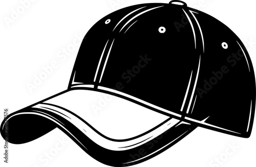 Black and white baseball cap with curved brim provides sun protection
