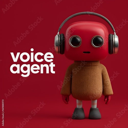 Cute red call center agent  with headphones showcasing modern digital communication technology in a minimalist design