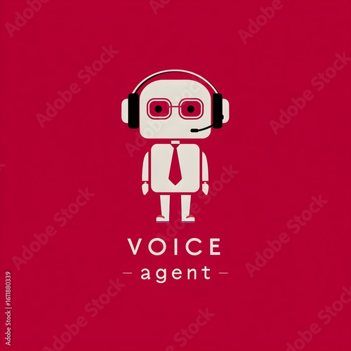 Friendly chatbot illustration featuring a robot character with a headset on a vibrant red background representing AI communication