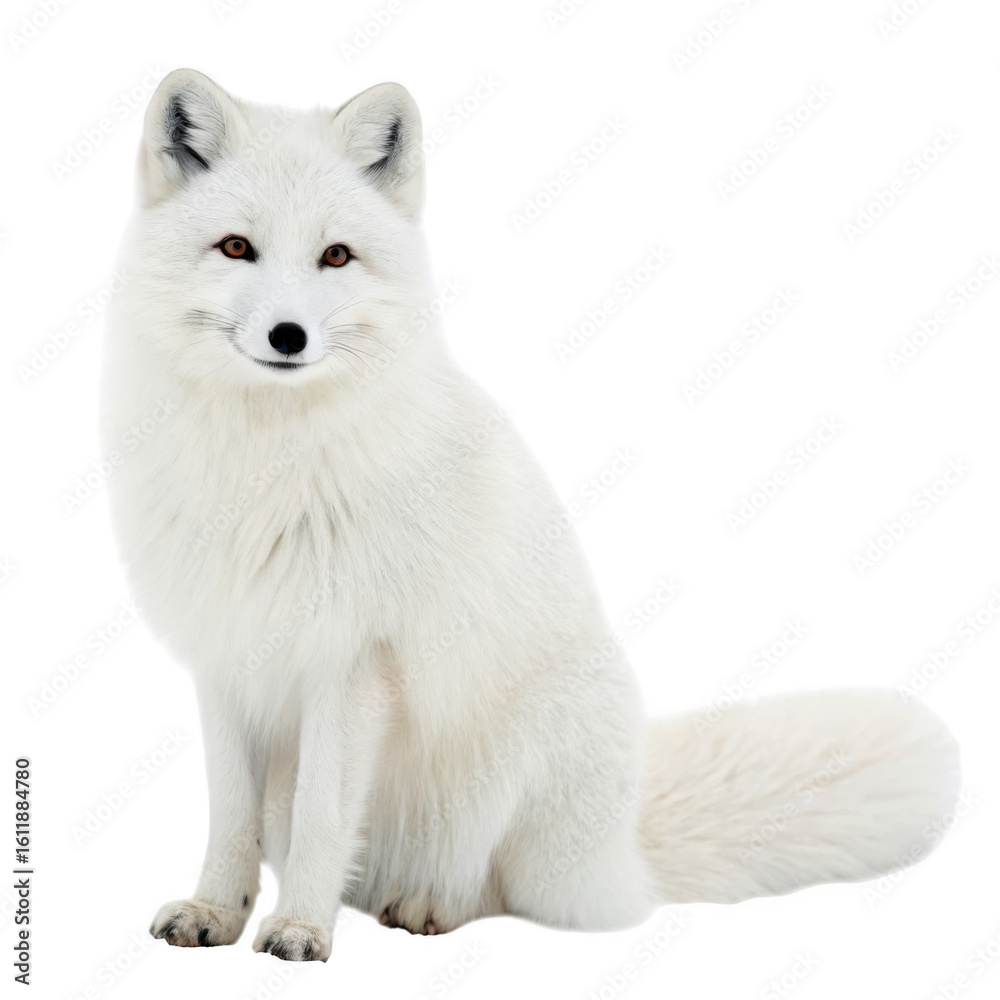 Fototapeta premium An arctic fox stands isolated on a transparent background
