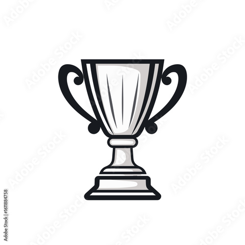 A silver trophy with handles highlighted on a transparent background