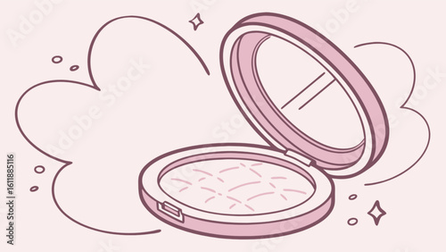Pink face powder compact with mirror beauty makeup cosmetic product illustration for fashion and glamour look