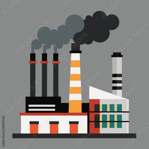 Factory Emitting Smoke – Industrial Air Pollution Vector