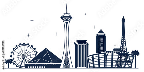 Las Vegas Cityscape Vector Silhouette with Stratosphere and Luxor