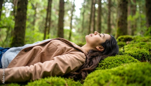 Woman resting in a forest