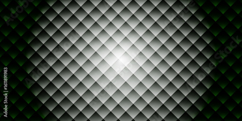 Abstract geometric, seamless diamond-pattern background with a metallic gradient effect with a central light source that radiates outward. Depth and shadow, suitable for tech, futuristic, or digital d