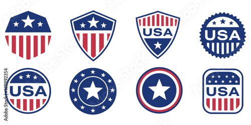 USA sticker set. American insignia collection. Flat style.