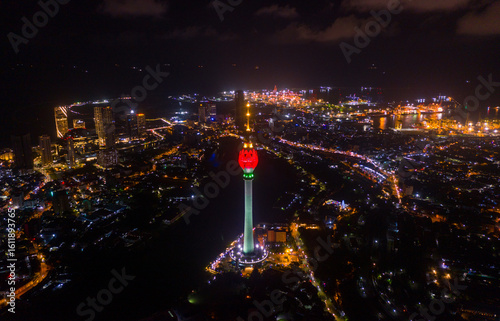 Foto Colombo night seen from above, drone shot