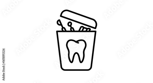 Dental waste bin with cotton swabs and tooth icon  
