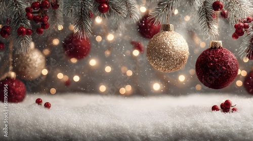 Minimalist Winter Banner with Red and Gold Christmas Decor