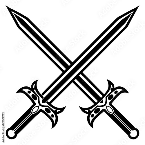 Two crossed swords silhouette isolated on white background