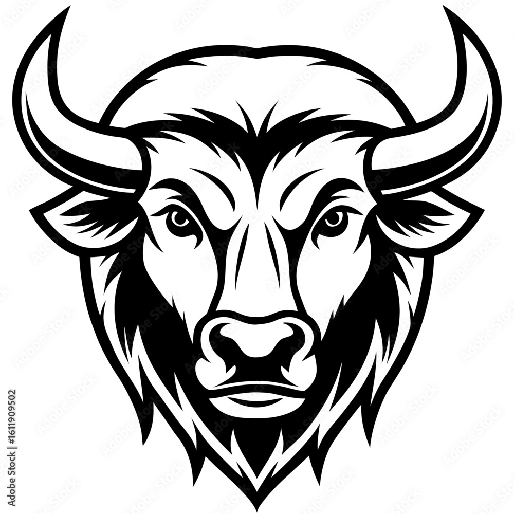 Obraz premium Black and white bison head silhouette isolated on white background