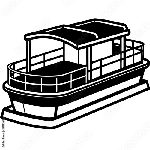 Pontoon boat silhouette isolated on white background