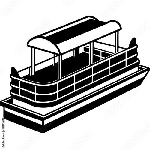 Pontoon boat silhouette isolated on white background