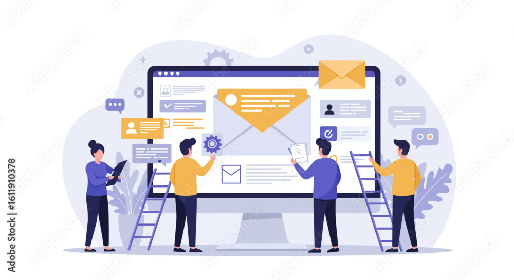 Fototapeta premium Email Marketing Team Collaborative Digital Strategy Design on a Large Screen