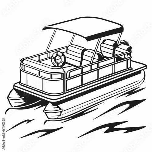 Pontoon boat silhouette isolated on white background