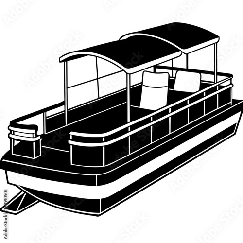 Pontoon boat silhouette isolated on white background