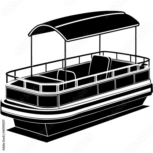 Pontoon boat silhouette isolated on white background