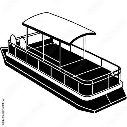 Pontoon boat silhouette isolated on white background