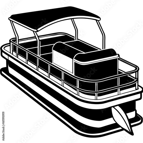 Pontoon boat silhouette isolated on white background
