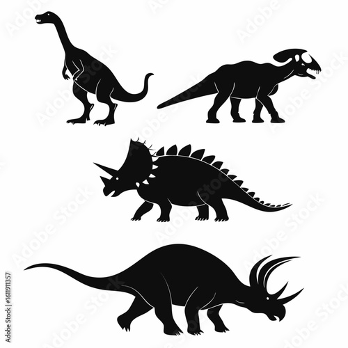 Collection of dinosaur silhouettes isolated on white background
