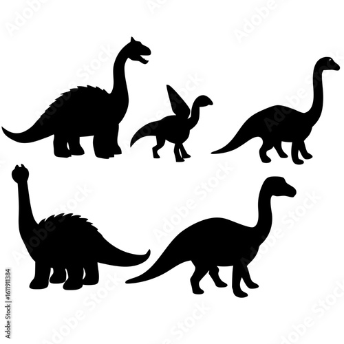 Collection of dinosaur silhouettes isolated on white background