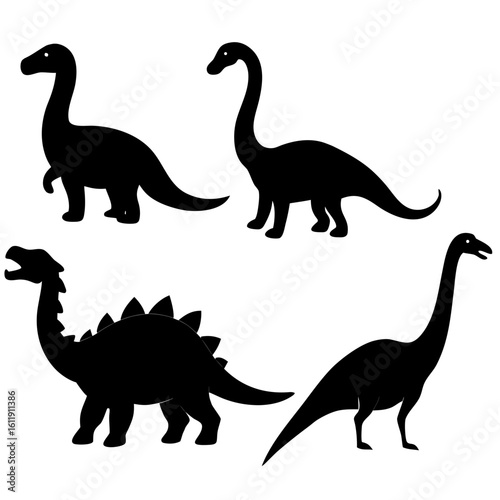 Four dinosaur silhouettes isolated on white background
