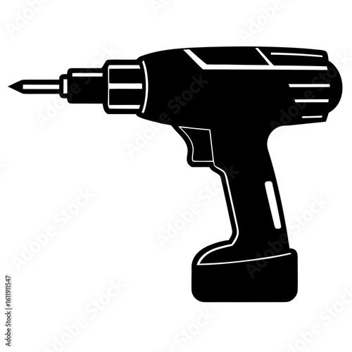 Black silhouette of a cordless drill isolated on white background silhouette