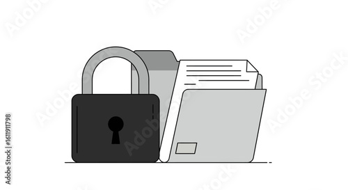 Data Protection Concept Folder and Lock Icon Illustrate Security and Privacy