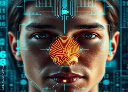 young man looking through a computer screen