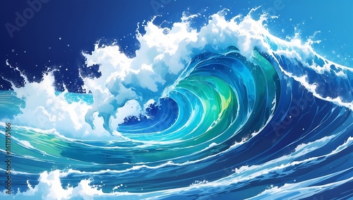 Powerful ocean wave cresting and crashing with luminous turquoise water and white foam