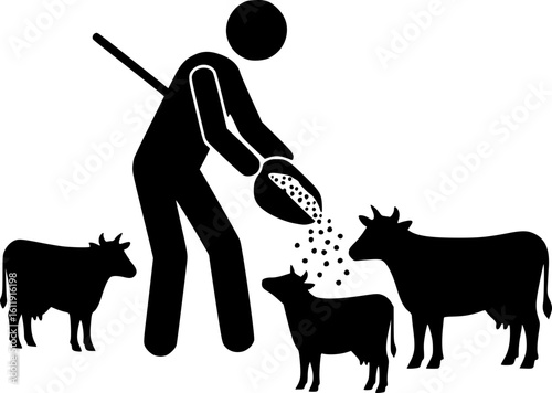 Farmer Feeding Cattle Icon
