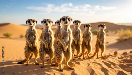Meerkat Mob: A Curious Gathering in the Desert Sands at Golden Hour