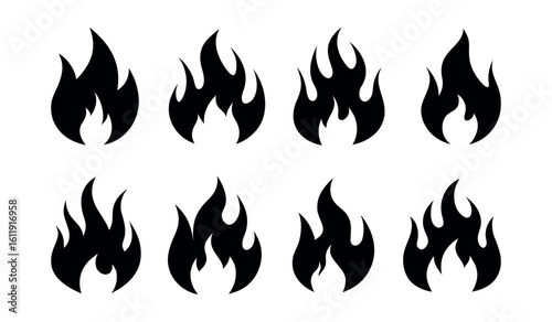 Black flame icons fire heat
