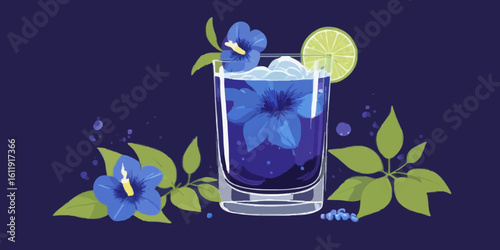 Sipping a shimmering blue butterfly pea flower cocktail in a unique glass
