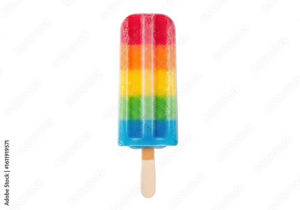 A colorful rainbow popsicle isolated on white background A colorful rainbow popsicle isolated on white background