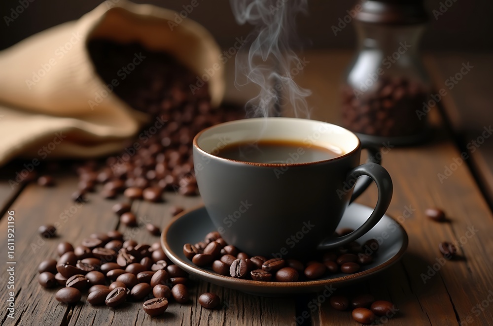 Fototapeta premium Cozy Morning Dark Roast Coffee Simple Still Life Background ai generated