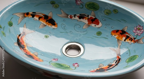 Oval sink, koi fish, floral