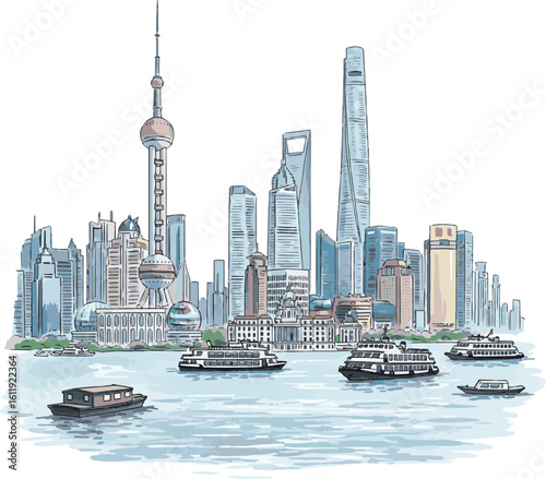 watercolor of Tokyo japan skylines isolated on white background