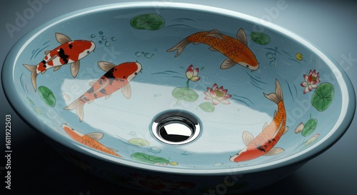 Oval sink with koi fish (1)