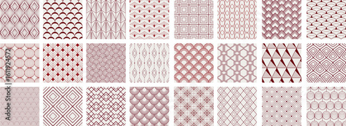 Collection of art deco seamless ornamental geometric patterns. Repeatable oriental backgrounds. Decorative elegant red prints