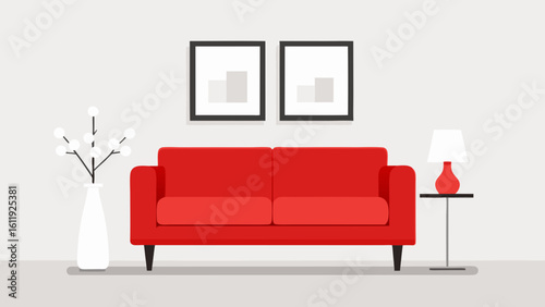 Minimalistic interior scene illustration featuring a cozy home
