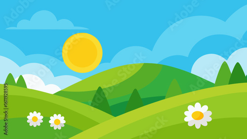 summer landscape with grass and flowers